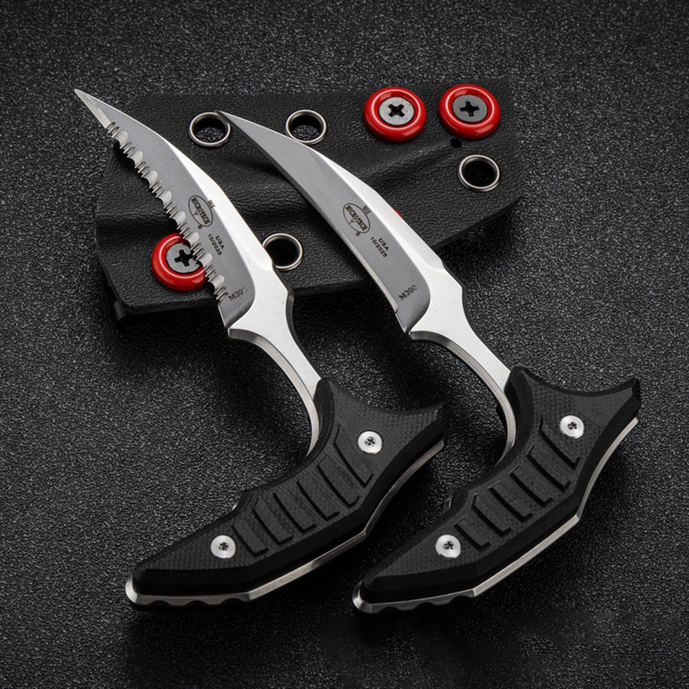 Double bee shaped push type dagger serrated DLC blade