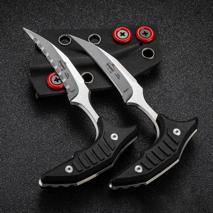 Double bee shaped push type dagger serrated DLC blade