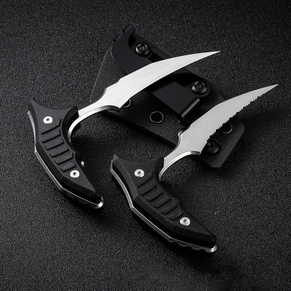 Double bee shaped push type dagger serrated DLC blade