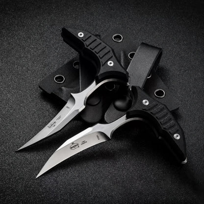 Double bee shaped push type dagger serrated DLC blade